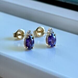 Vintage Gold Plated Sterling Amethyst CZ Stud Earrings PAJ 925